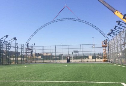 Replacement of outdoor mini soccer field into indoor version on the Olympic Stadium